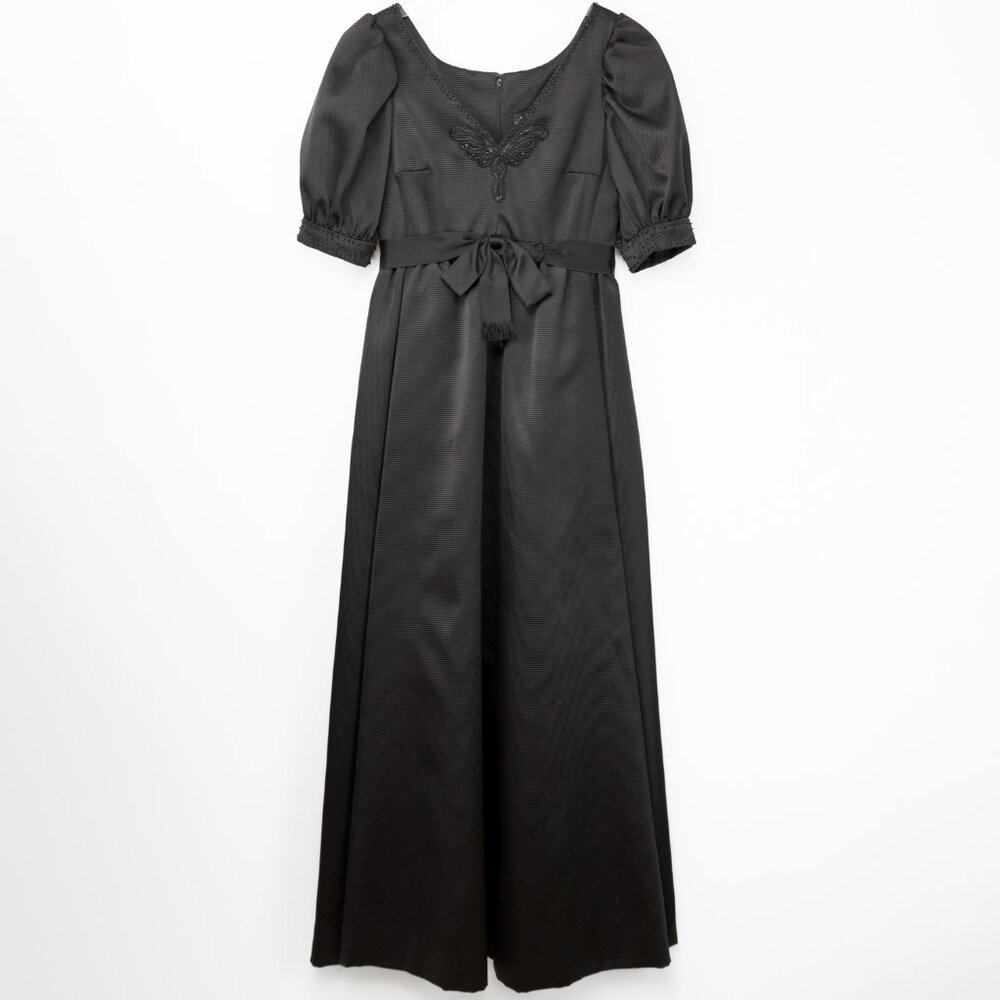 Vintage Mollie Parnis Boutique Dress Beaded Embellished 1970s Gown Black Size 8